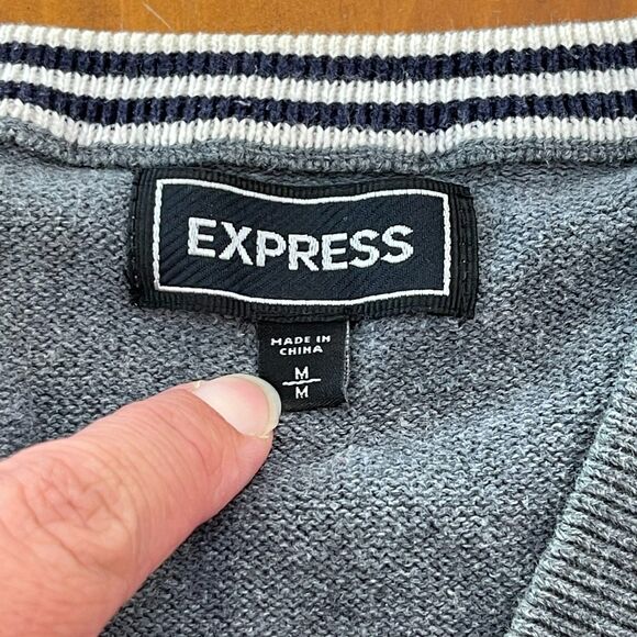 Express Grey V Neck Sweater Mens Medium Cotton - Picture 6 of 7